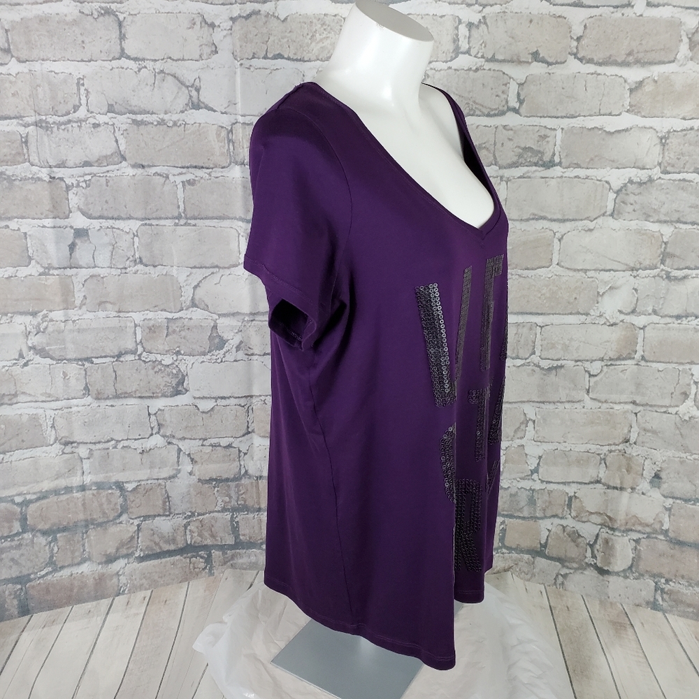 Plus Size Tee Low Scoop Sequined Purple 2X - Picture 5 of 10